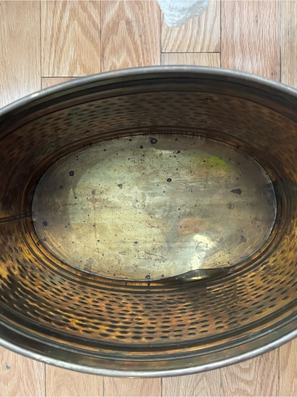 Vintage Hammered Brass Vessel with Rope-Style Handles Planter / Storage